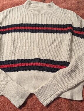 Pacsun Lottie Moss Pull Over Knit Sweater with Navy and Red Stripes Cropped